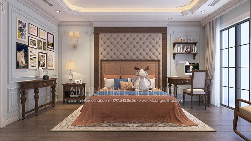 Giường ngủ gỗ óc chó tân cổ điển Giường ngủ gỗ óc chó tân cổ điển